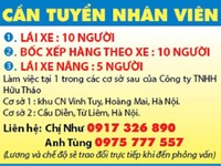 Công ty Hữu Thảo cần tuyển gấp nhân viên