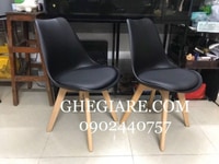Ghế Eames nhựa mặt nệm bọc da nhiều màu , chân gỗ - freeship hcm Ghế Eames nhựa mặt nệm bọc da nhiều màu , chân gỗ - freeship hcm