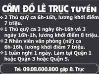 Cầm Đồ Lê Trực cần tuyển thủ quỹ ca và nhân viên văn phòng