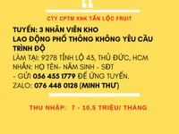 Tuyển NHÂN VIÊN KHO – không yêu cầu kinh nghiệm- trình độ