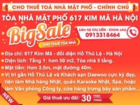 Cho thuê tòa nhà mặt phố - chính chủ, số 617 Kim Mã, Ba Đình