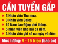 Cần tuyển nhân viên thu mua, sale, Lao động phổ thông, kho bãi ca đêm