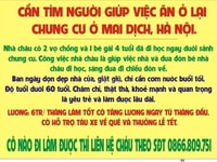 Cần tìm người giúp việc ăn ở lại, nhà CC ở khu Mai Dịch, Lương cao