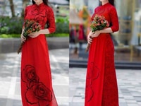 Áo dài truyền thống hoa hồng may kỹ, đẹp, cao cấp Áo dài truyền thống hoa hồng may kỹ, đẹp, cao cấp