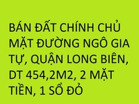 Bán đất mặt đường Ngô Gia Tự, Long Biên, 454,2m2, MT 10m, 2 mặt tiền