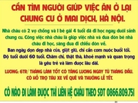 Cần tìm người giúp việc ăn ở lại, nhà CC ở khu Mai Dịch, Lương 7-8tr Cần tìm người giúp việc ăn ở lại, nhà CC ở khu Mai Dịch, Lương 7-8tr