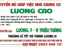 Tuyển người giúp việc gia đình. Lương 7-12 triệu Tuyển người giúp việc gia đình. Lương 7-12 triệu