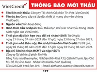 Công ty Tài chính Cổ phần Tín Việt (VietCredit) thông báo mời thầu Công ty Tài chính Cổ phần Tín Việt (VietCredit) thông báo mời thầu