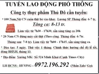 Tuyển lao động phổ thông từ 18- dưới 50 tuổi Tuyển lao động phổ thông từ 18- dưới 50 tuổi