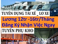 Tuyển Nhân Viên Tài Xế & Lơ Xe + Phụ kho 14tr/tháng Tại DN Tuyển Nhân Viên Tài Xế & Lơ Xe + Phụ kho 14tr/tháng Tại DN