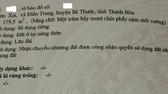 Đất thổ cư đã có sổ đỏ, mặt tiền quốc lộ 217 Huyện Bá Thước-Thanh Hóa