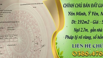 CHÍNH CHỦ BÁN LÔ ĐẤT GIÁ RẺ, CÓ 1-0-2 TẠI YÊN MINH, Ý YÊN, NAM ĐỊNH