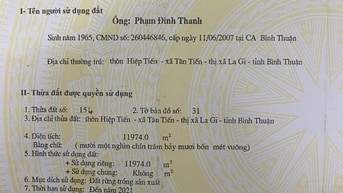 Bán đất 110m ngang mặt tiền gần biển Lagi, Bình Thuận