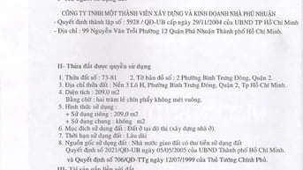 Bán đất Phú Nhuận 10 mẫu mặt tiền Sông đường Nguyễn Duy Trinh 209m2 