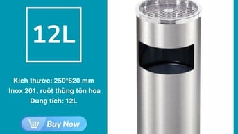 Thùng rác inox có gạt tàn  - 12L