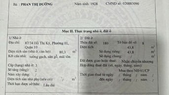 Nhà hẻm rộng 87/34 Hồ T Kỷ p1q10, 3,4x13m, 1 Lầu, sổ hồng 