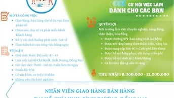 Cần tuyển 5 Nhân viên nam Giao hàng và bán hàng