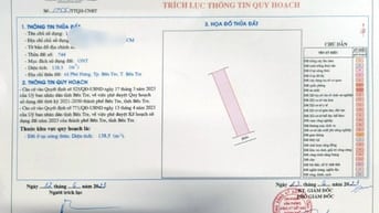 Bán đất nền thổ cư 100% Phú Hào Tp. Bến Tre 138,5 m2