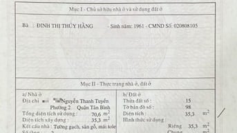 Bán nhà hẻm 3m Nguyễn Thanh Tuyền Phường 2 Quận Tân Bình  giá 3,8 tỷ