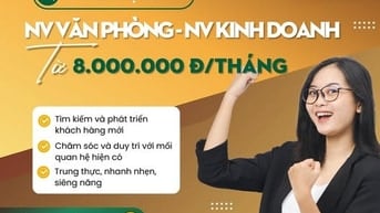 Công ty Minh Ngọc cần tuyển 1 nhân viên VP và 6 Nhân Viên Kinh Doanh