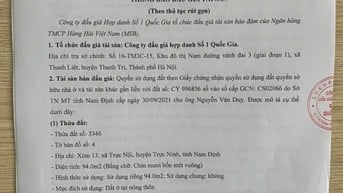 Công ty đấu giá hợp danh số 1 Quốc Gia thông báo bán đấu giá tài sản