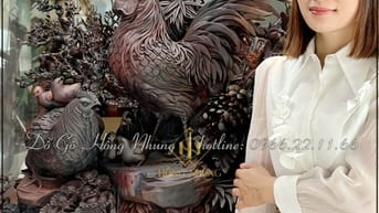 Gia đình gồ gỗ trắc đỏ đen đục thủ công