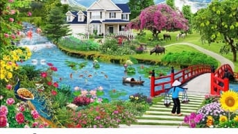 Tranh gạch 3d phong cảnh đồng quê sông núi - XC544