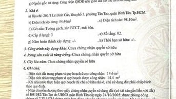 Bán nhà hẻm 203/ Lê Đình Cẩn, 4.5 x 16.5m, 2 tấm, 4.7 tỷ (Tín Hưng)