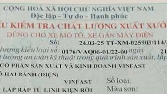 Mất phiếu xuất xưởng xe máy điện Vinfast Evo 200