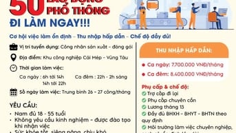 Tuyển gấp 50 Lao động phổ thông Khu công nghiệp Cái Mép – Vũng Tàu