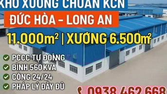 Cho thuê kho xưởng 6.500m2, KCN Đức Hòa,Long An,KV:11.000m2,X: 6.000m2