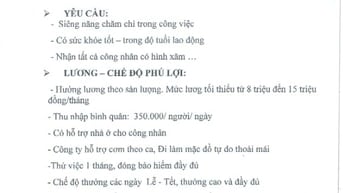 Công ty Phân Bón Phượng Hoàng tuyển gấp công nhân sản xuất