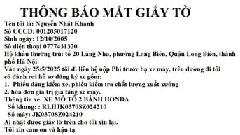 THÔNG BÁO MẤT GIẤY TỜ Phiếu đăng kiểm và hoá đơn giá trị gia tăng