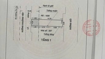 227 Khuông Việt p. Phú trung. Dt 4m x 19.3m. Nhà cấp 4. Nhà 2 mặt tiền