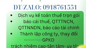 Nhận làm kế toán, báo cáo thuế, thành lập công ty