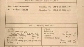 Bán Nhà Mặt Tiền kinh Doanh tân quý Ngay AEON Tân Phú