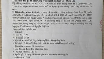 Công ty đấu giá Hợp danh Số 1 Quốc Gia thông báo bán đấu giá tài sản 