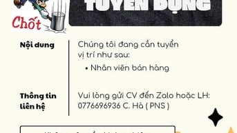 CHÍNH CHỦ CẦN TUYỂN NHÂN VIÊN BÁN HÀNG 