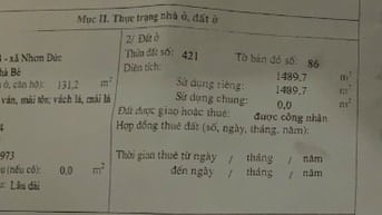 Bán lô đất đường Lê văn Lương nhơn Đức 1500 m2 thổ cư 26.8 ty