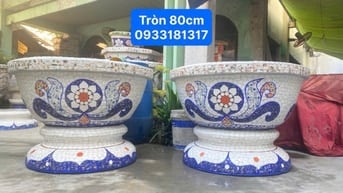 Chậu đắp tay cẩn miểng chén dĩa, thủ công mỹ nghệ Thủ Đức - Tphcm