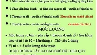 CÔNG TY TNHH NAM MINH KHANG (ĐẠI LÝ Ô TÔ) TUYỂN DỤNG 1 SỐ VỊ TRÍ