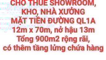 CHO THUÊ SHOWROOM KÈM KHO, NHÀ XƯỞNG P.TÂN BIÊN, MẶT TIỀN QL1A (XT459)