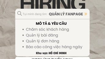 TÌM 2 NHÂN SỰ - QUẢN LÝ FANPAGE (KHU VỰC HCM)