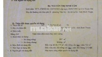 Bán Lô Đất Mặt Tiền Đường Nhựa Trưng Nhị Tân An,Phường La Gi,Lâm Đồng.