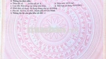 Giá 1tỷ (giá 100%) 1223m2 (20x60), SHR, ngay KCN Tây Bắc Củ Chi