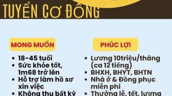 Tuyển NV Bảo vệ Cơ Động , trực tuần tra kiểm soát các mục tiêu ,các Q 