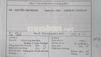 Nhà hẻm cụt, TTHC quận Tân Phú, có mọi tiện ích, khu an ninh quân đội.
