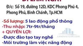 CTY DR.HUY TUYỂN GẤP- ĐI LÀM NGAY- 5 LAO ĐỘNG PHỔ THÔNG