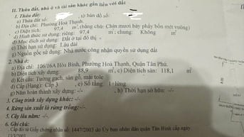 Cần bán gấp nhà hẻm nhỏ đường Hoà Bình
