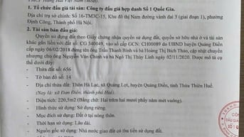 Công ty đấu giá hợp danh Số 1 Quốc Gia thông báo bán đấu giá tài sản 